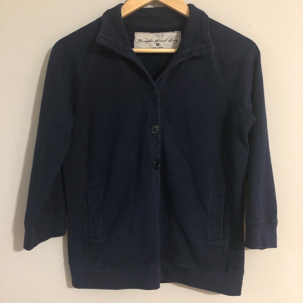 J. Crew Navy Blue Button-Up Sweatshirt, 100% cotton
